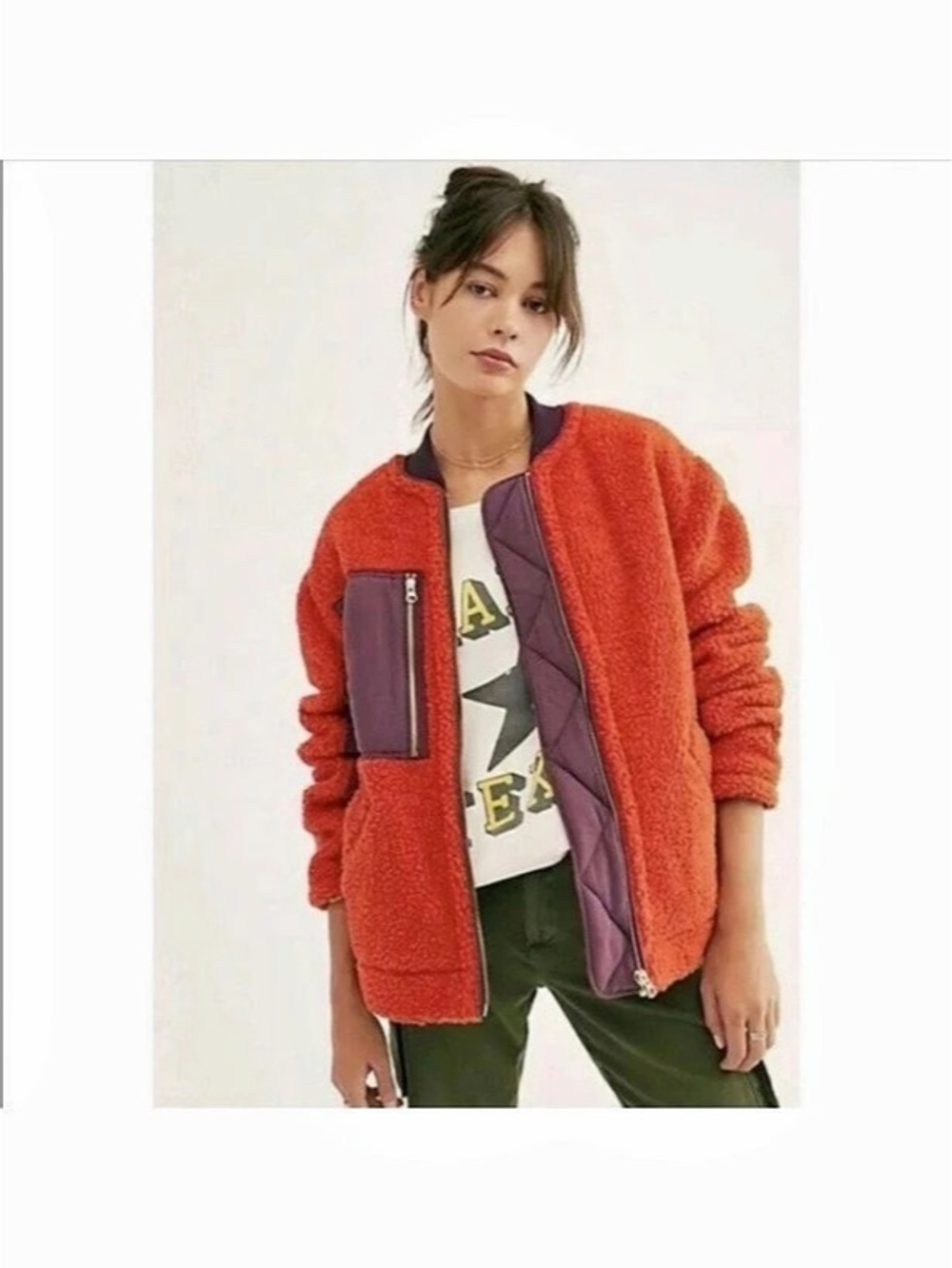 Free People Hit The Slopes Fleece Jacket red & Purple